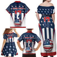 Custom United States Basketball Family Matching Off Shoulder Maxi Dress and Hawaiian Shirt USA Eagle Mascot Style
