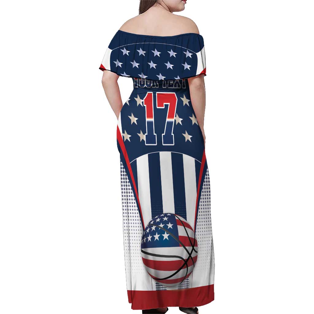 Custom United States Basketball Family Matching Off Shoulder Maxi Dress and Hawaiian Shirt USA Eagle Mascot Style
