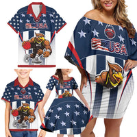 Custom United States Basketball Family Matching Off Shoulder Short Dress and Hawaiian Shirt USA Eagle Mascot Style