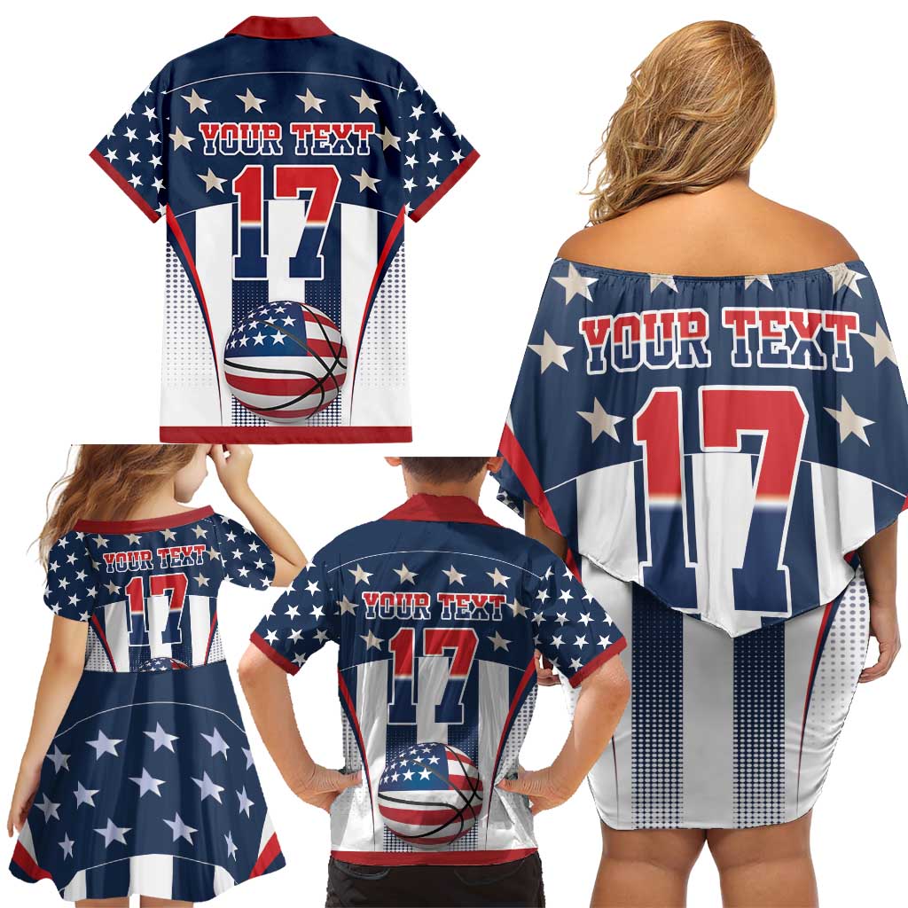 Custom United States Basketball Family Matching Off Shoulder Short Dress and Hawaiian Shirt USA Eagle Mascot Style