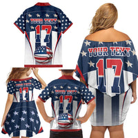 Custom United States Basketball Family Matching Off Shoulder Short Dress and Hawaiian Shirt USA Eagle Mascot Style