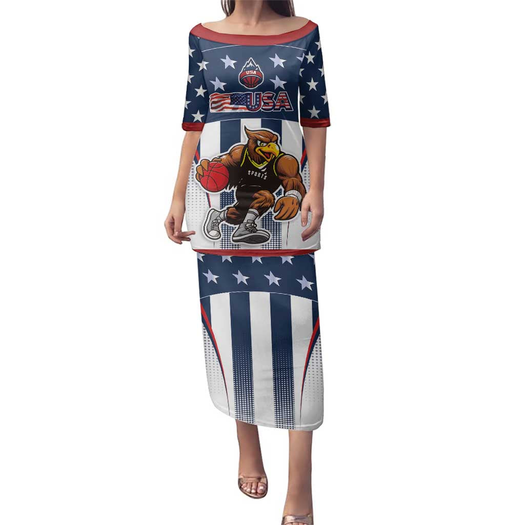 Custom United States Basketball Family Matching Puletasi and Hawaiian Shirt USA Eagle Mascot Style
