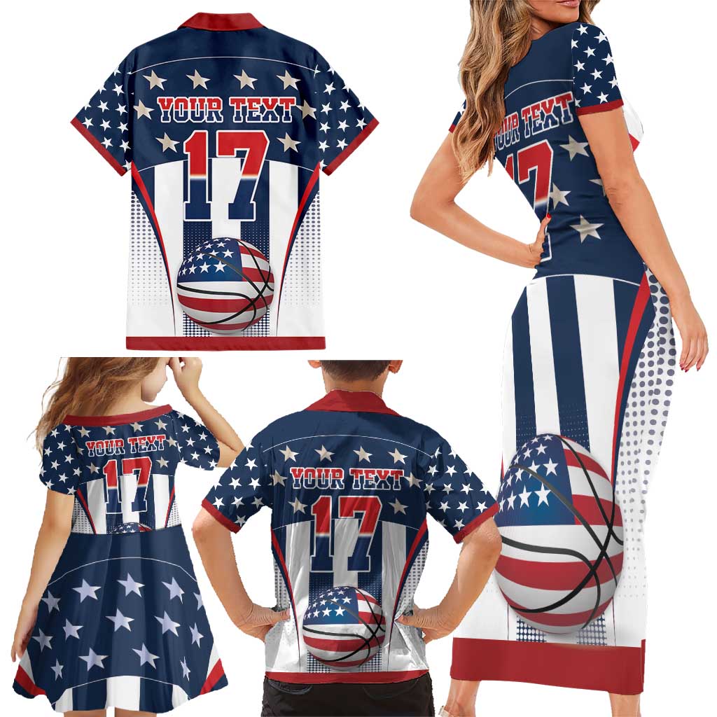 Custom United States Basketball Family Matching Short Sleeve Bodycon Dress and Hawaiian Shirt USA Eagle Mascot Style
