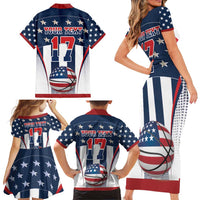 Custom United States Basketball Family Matching Short Sleeve Bodycon Dress and Hawaiian Shirt USA Eagle Mascot Style