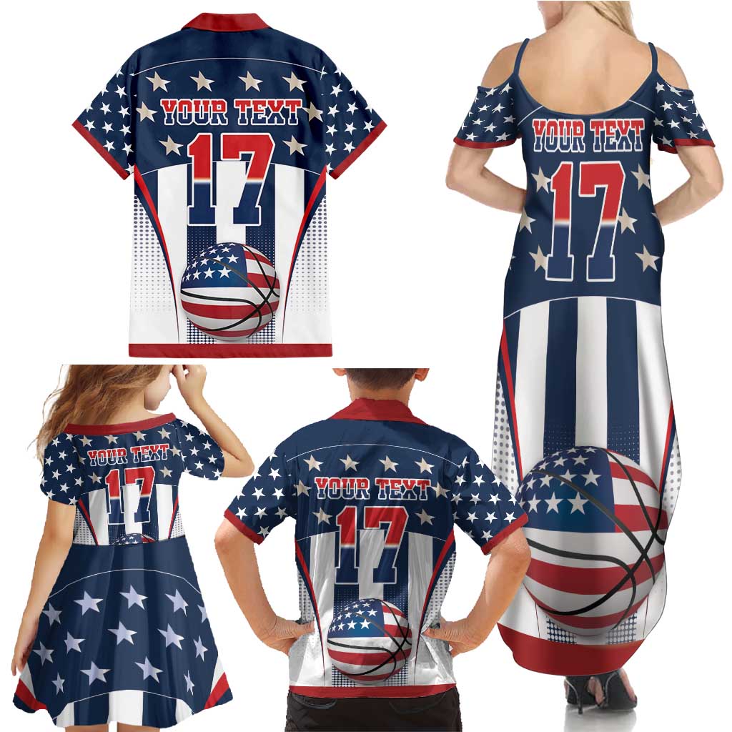 Custom United States Basketball Family Matching Summer Maxi Dress and Hawaiian Shirt USA Eagle Mascot Style