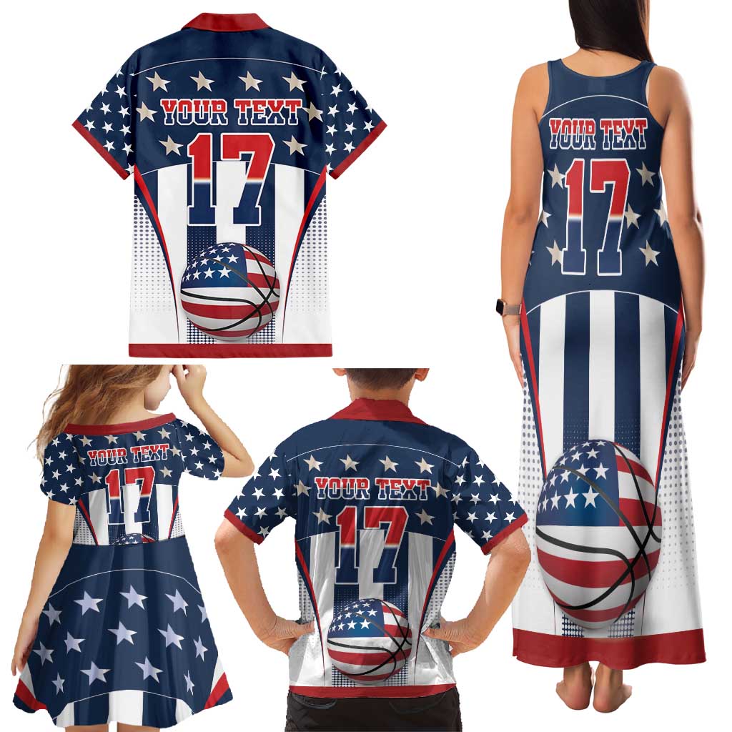 Custom United States Basketball Family Matching Tank Maxi Dress and Hawaiian Shirt USA Eagle Mascot Style