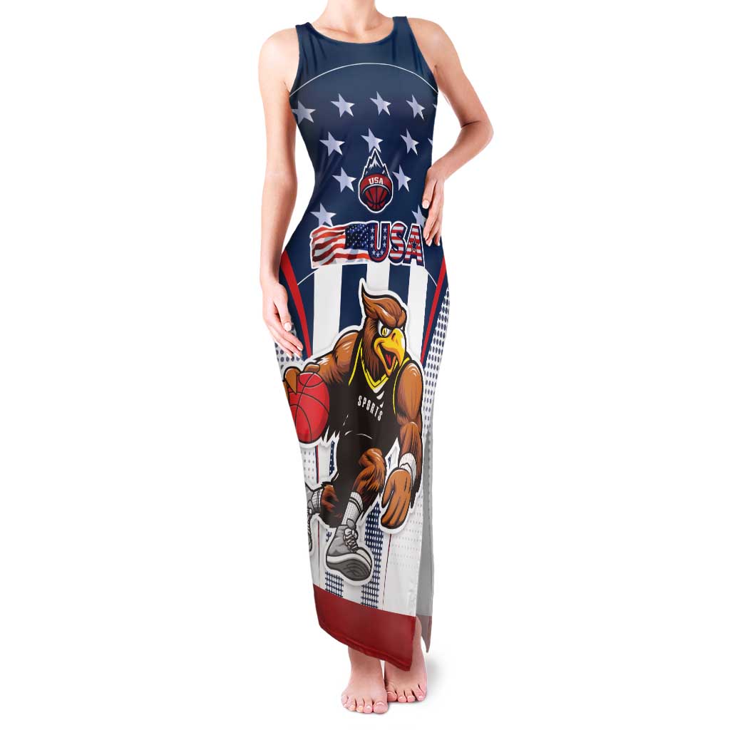 Custom United States Basketball Family Matching Tank Maxi Dress and Hawaiian Shirt USA Eagle Mascot Style