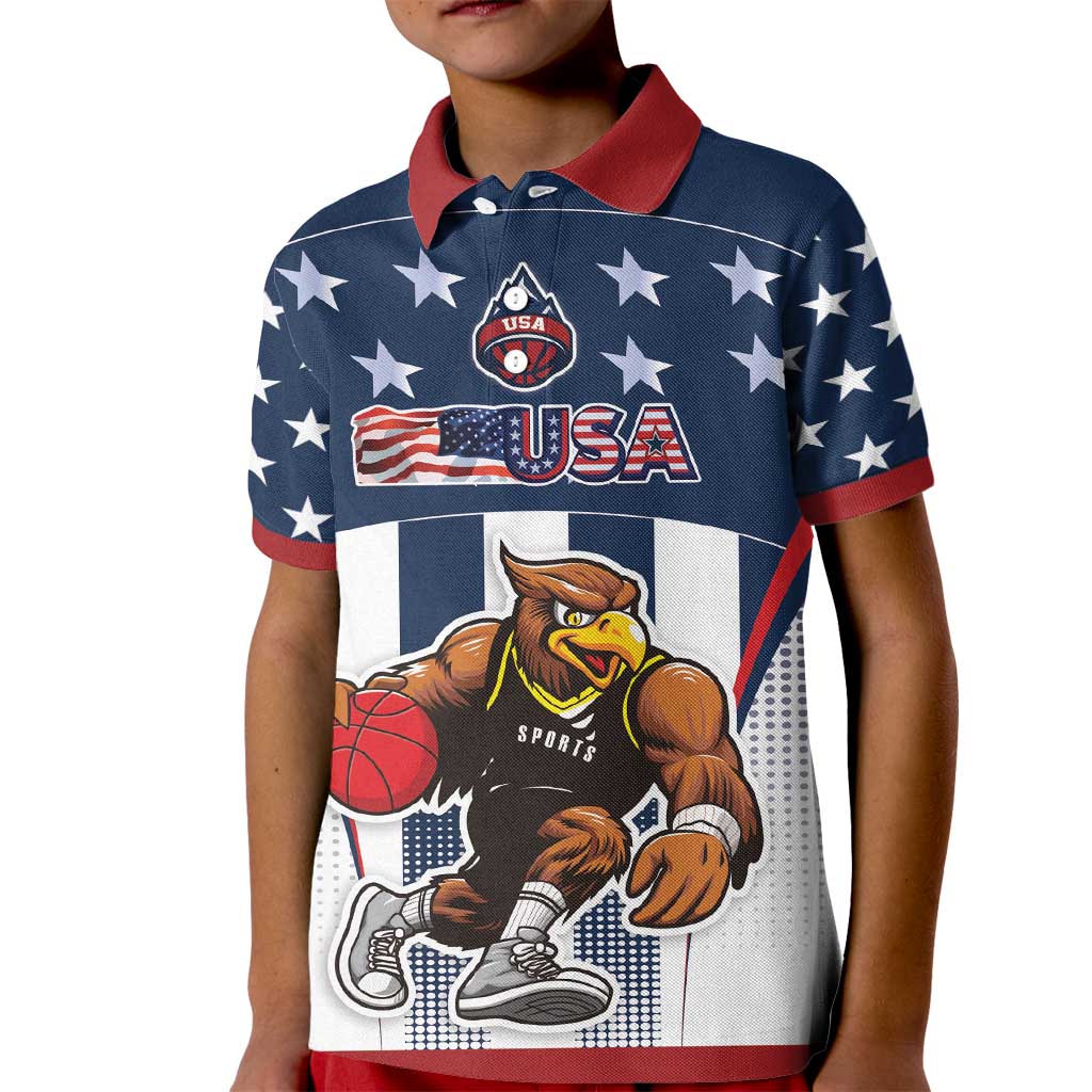 Custom United States Basketball Kid Polo Shirt USA Eagle Mascot Style