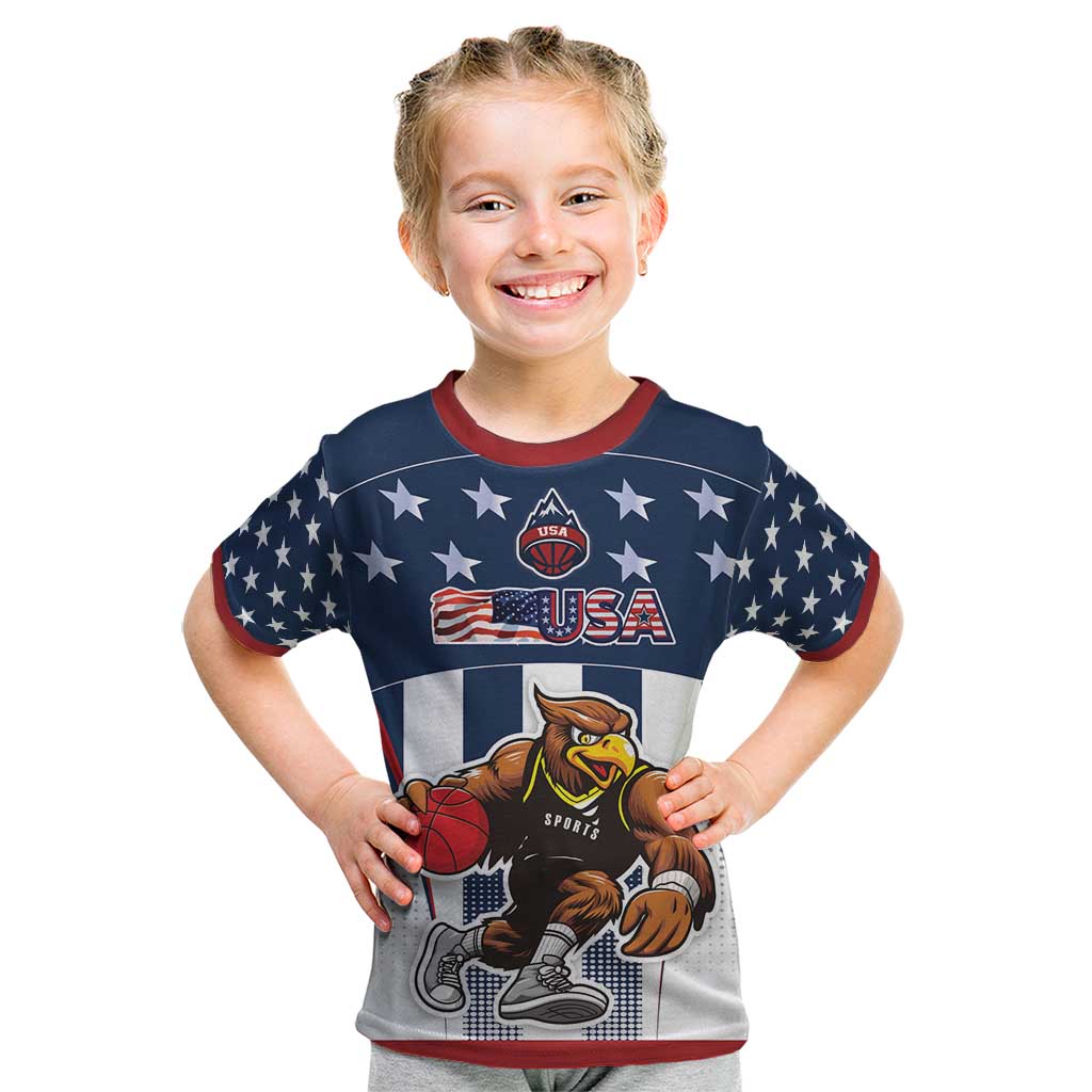Custom United States Basketball Kid T Shirt USA Eagle Mascot Style