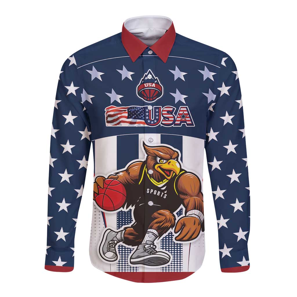Custom United States Basketball Long Sleeve Button Shirt USA Eagle Mascot Style