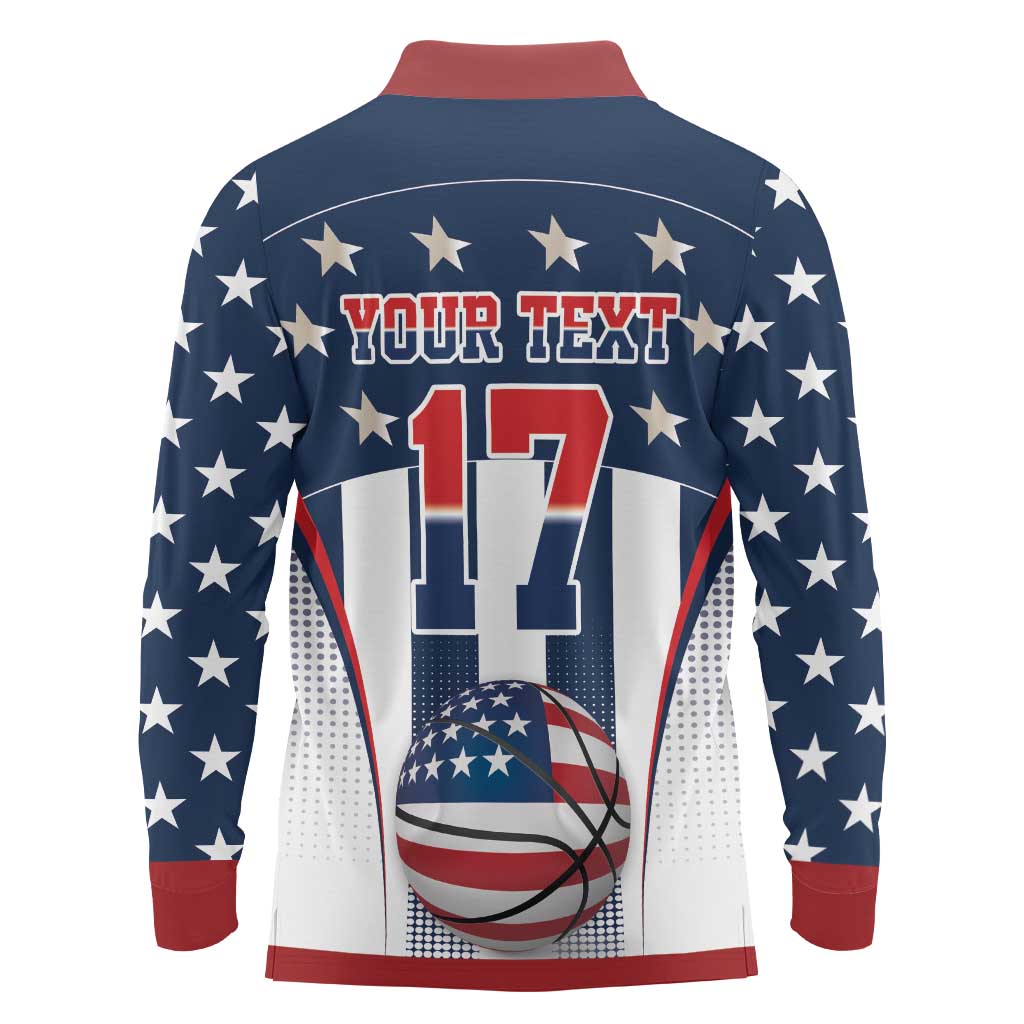 Custom United States Basketball Long Sleeve Polo Shirt USA Eagle Mascot Style