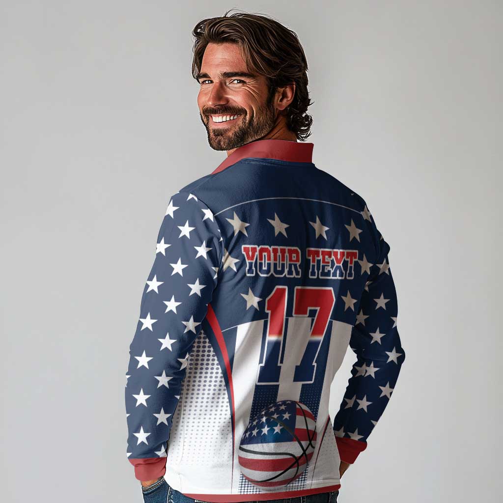 Custom United States Basketball Long Sleeve Polo Shirt USA Eagle Mascot Style