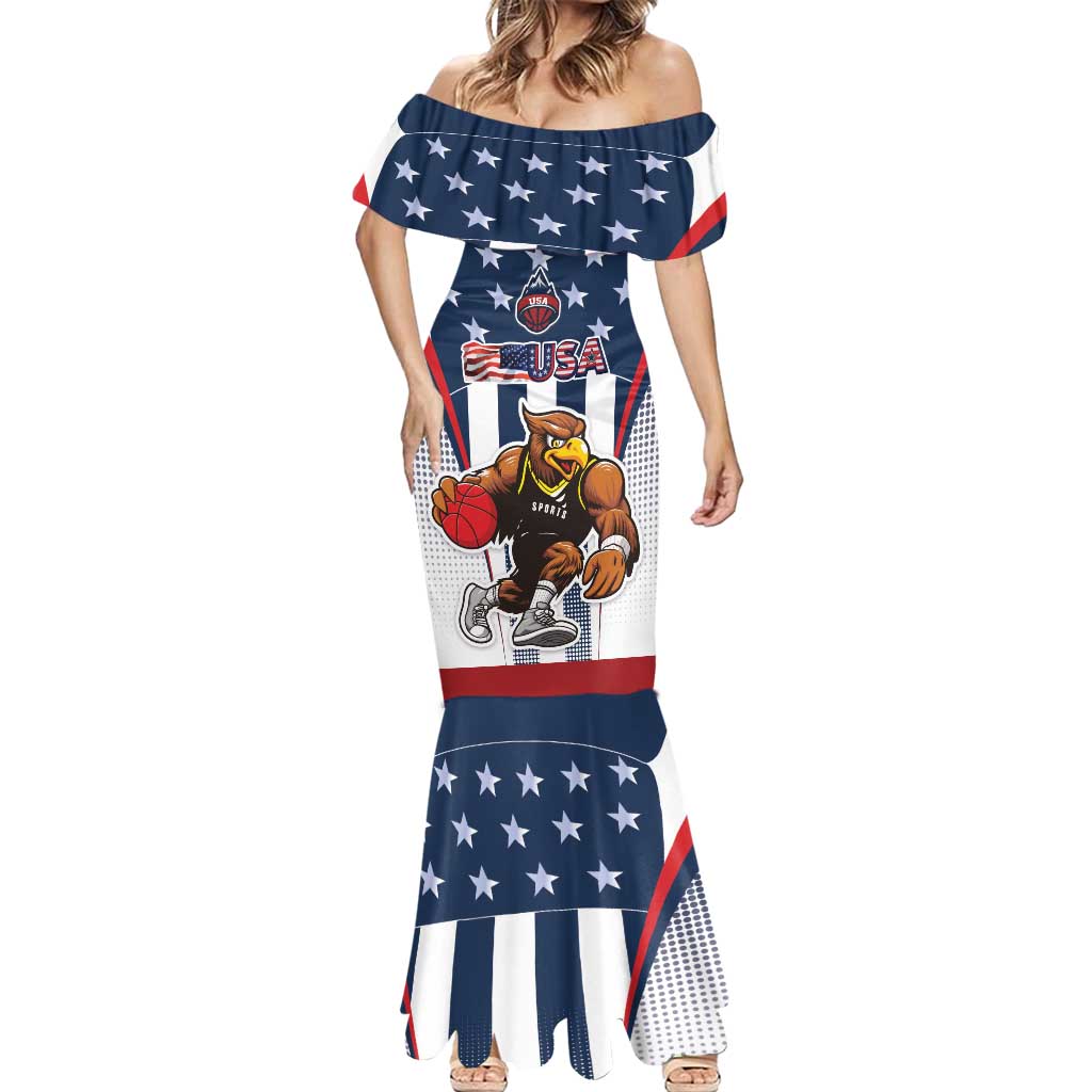 Custom United States Basketball Mermaid Dress USA Eagle Mascot Style