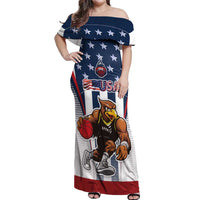 Custom United States Basketball Off Shoulder Maxi Dress USA Eagle Mascot Style