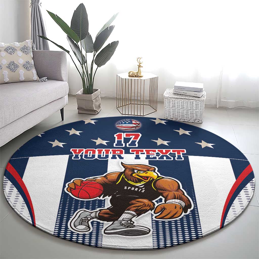 Custom United States Basketball Round Carpet USA Eagle Mascot Style