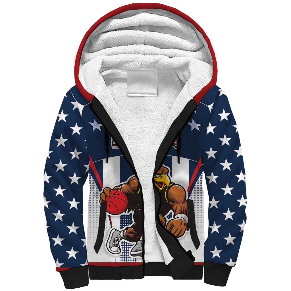 Custom United States Basketball Sherpa Hoodie USA Eagle Mascot Style