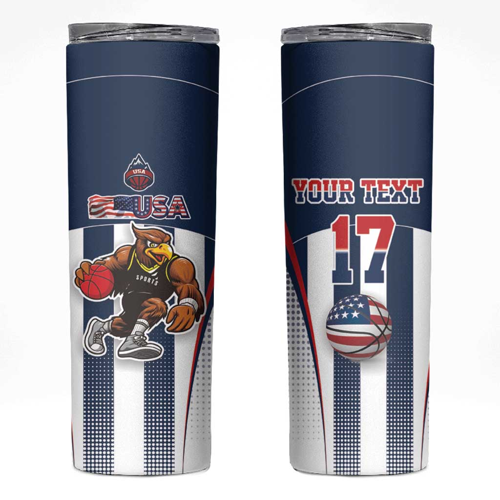 Custom United States Basketball Skinny Tumbler USA Eagle Mascot Style