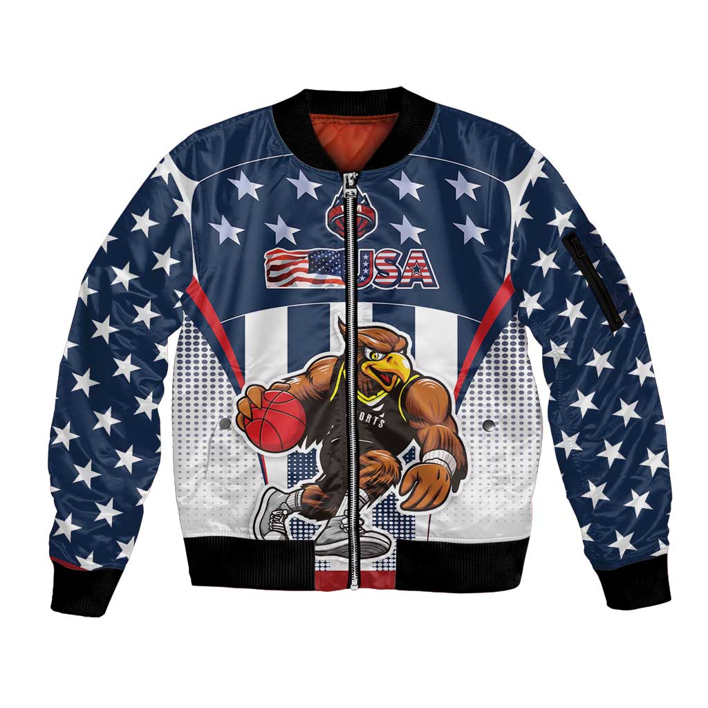 Custom United States Basketball Sleeve Zip Bomber Jacket USA Eagle Mascot Style