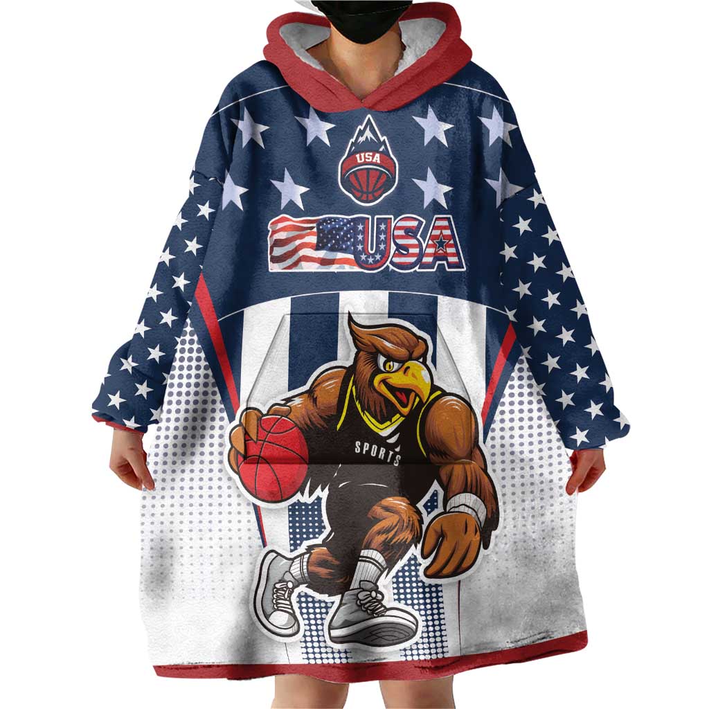 Custom United States Basketball Wearable Blanket Hoodie USA Eagle Mascot Style
