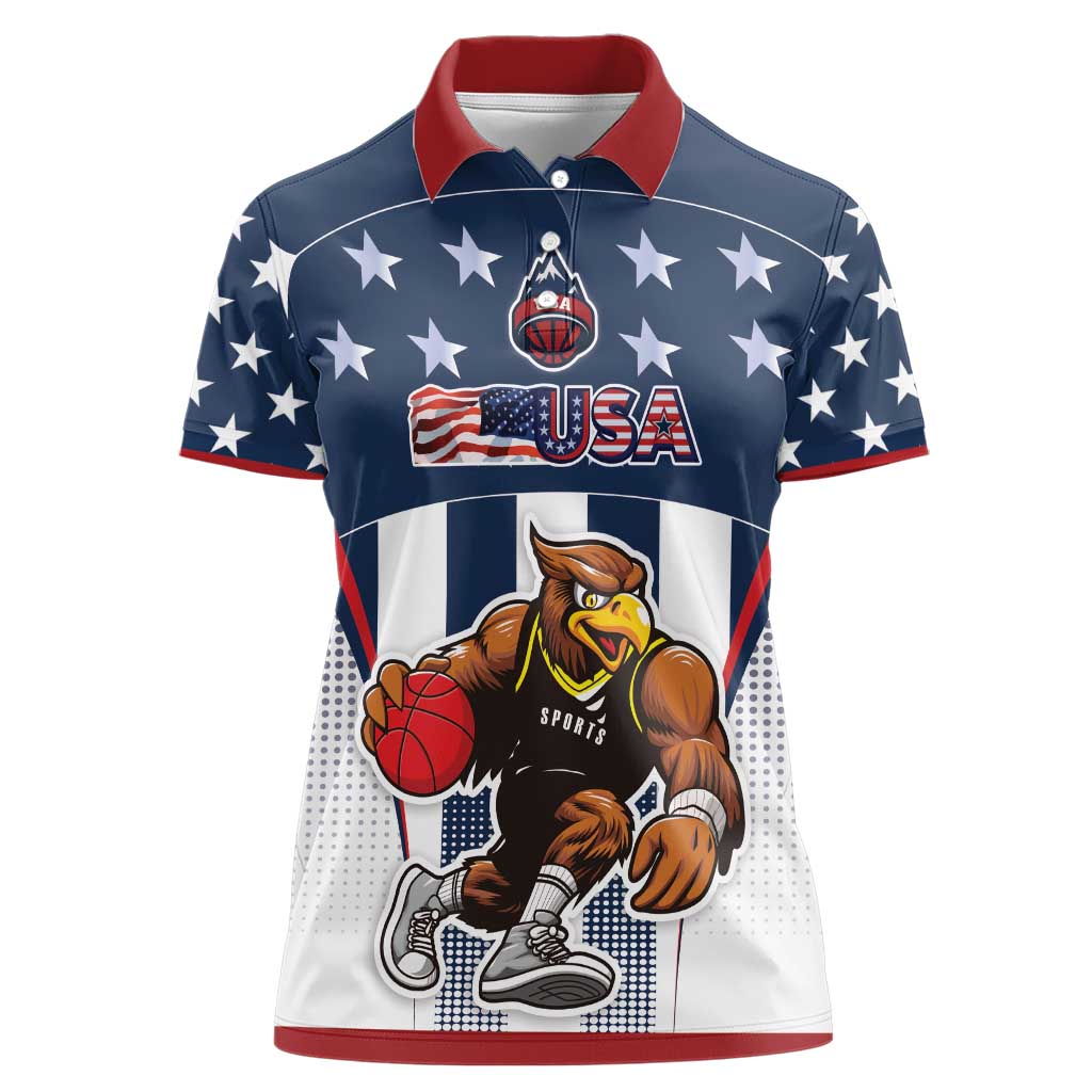 Custom United States Basketball Women Polo Shirt USA Eagle Mascot Style