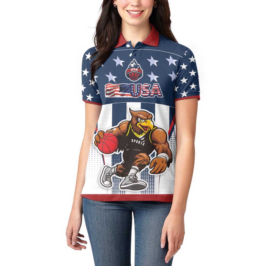 Custom United States Basketball Women Polo Shirt USA Eagle Mascot Style