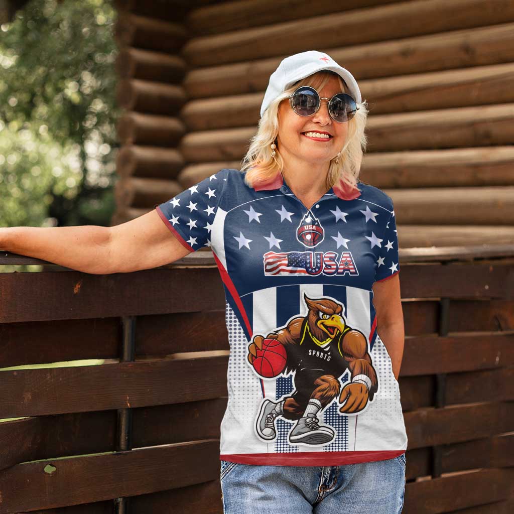 Custom United States Basketball Women Polo Shirt USA Eagle Mascot Style