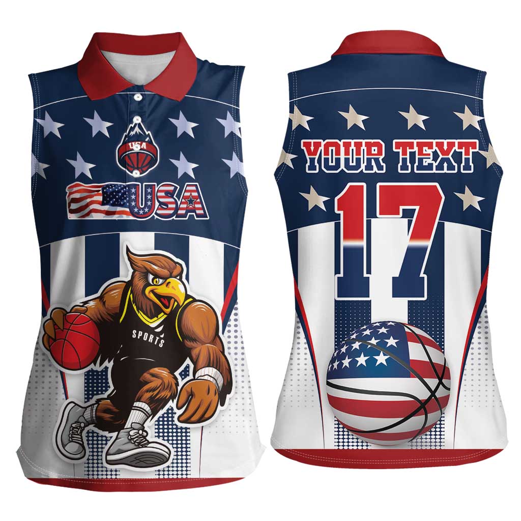 Custom United States Basketball Women Sleeveless Polo Shirt USA Eagle Mascot Style