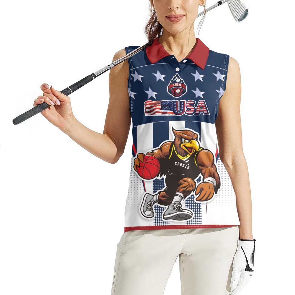 Custom United States Basketball Women Sleeveless Polo Shirt USA Eagle Mascot Style