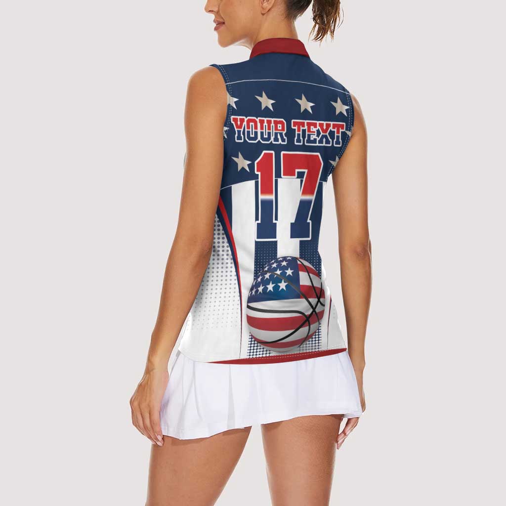 Custom United States Basketball Women Sleeveless Polo Shirt USA Eagle Mascot Style