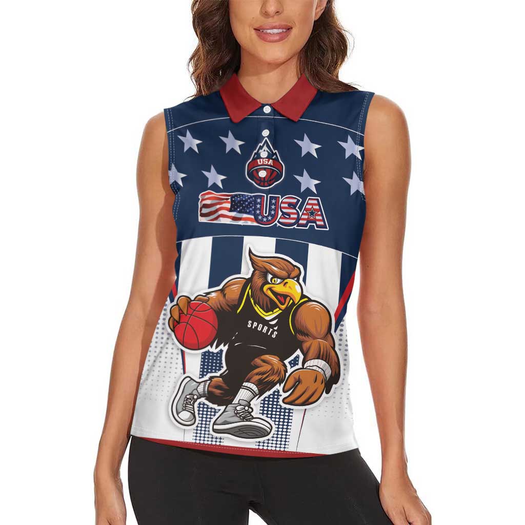 Custom United States Basketball Women Sleeveless Polo Shirt USA Eagle Mascot Style