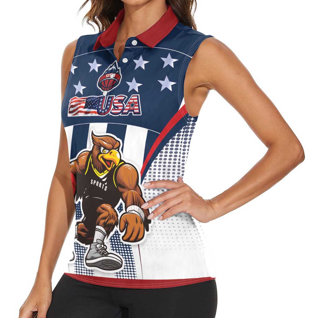 Custom United States Basketball Women Sleeveless Polo Shirt USA Eagle Mascot Style