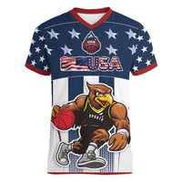 Custom United States Basketball Women V-Neck T-Shirt USA Eagle Mascot Style