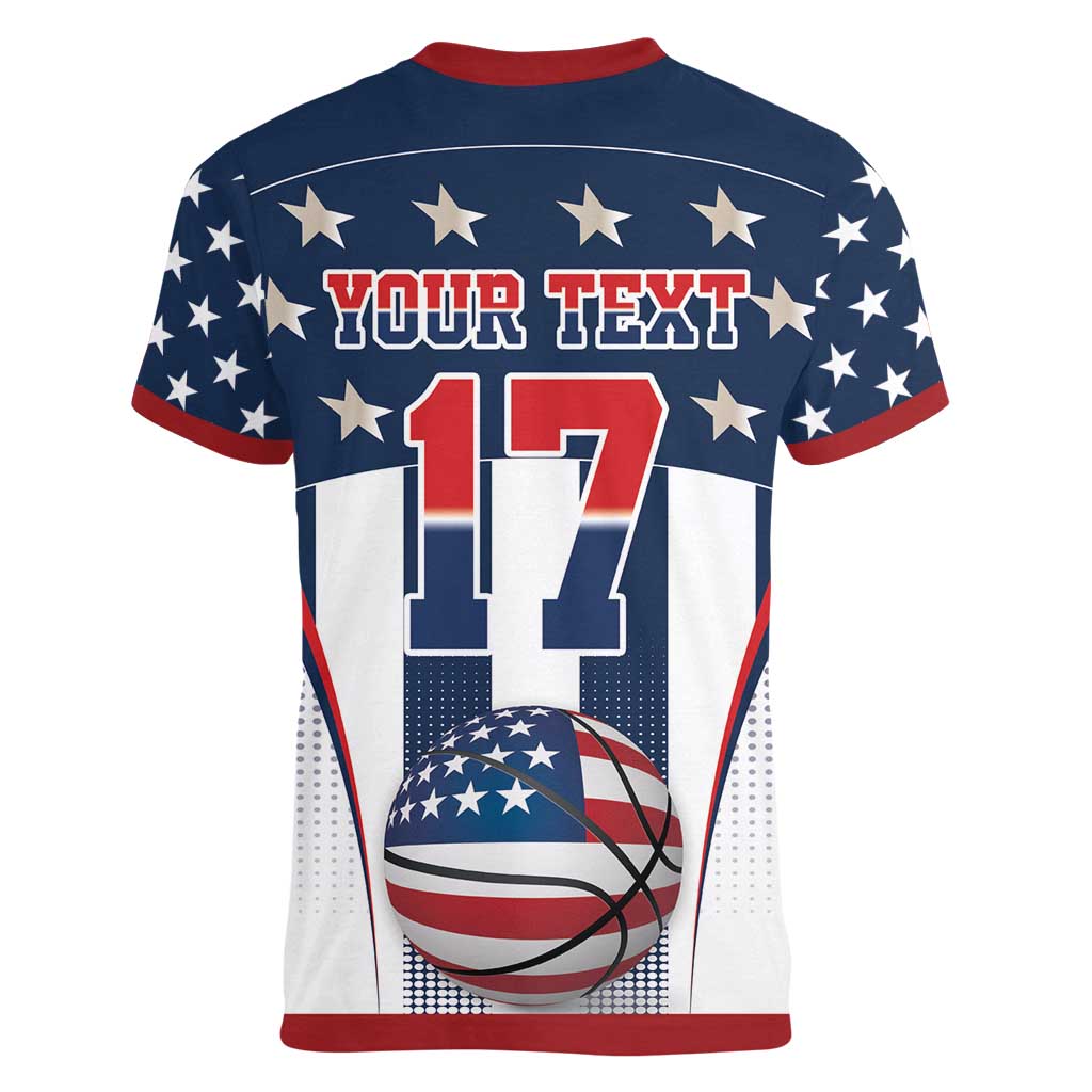 Custom United States Basketball Women V-Neck T-Shirt USA Eagle Mascot Style