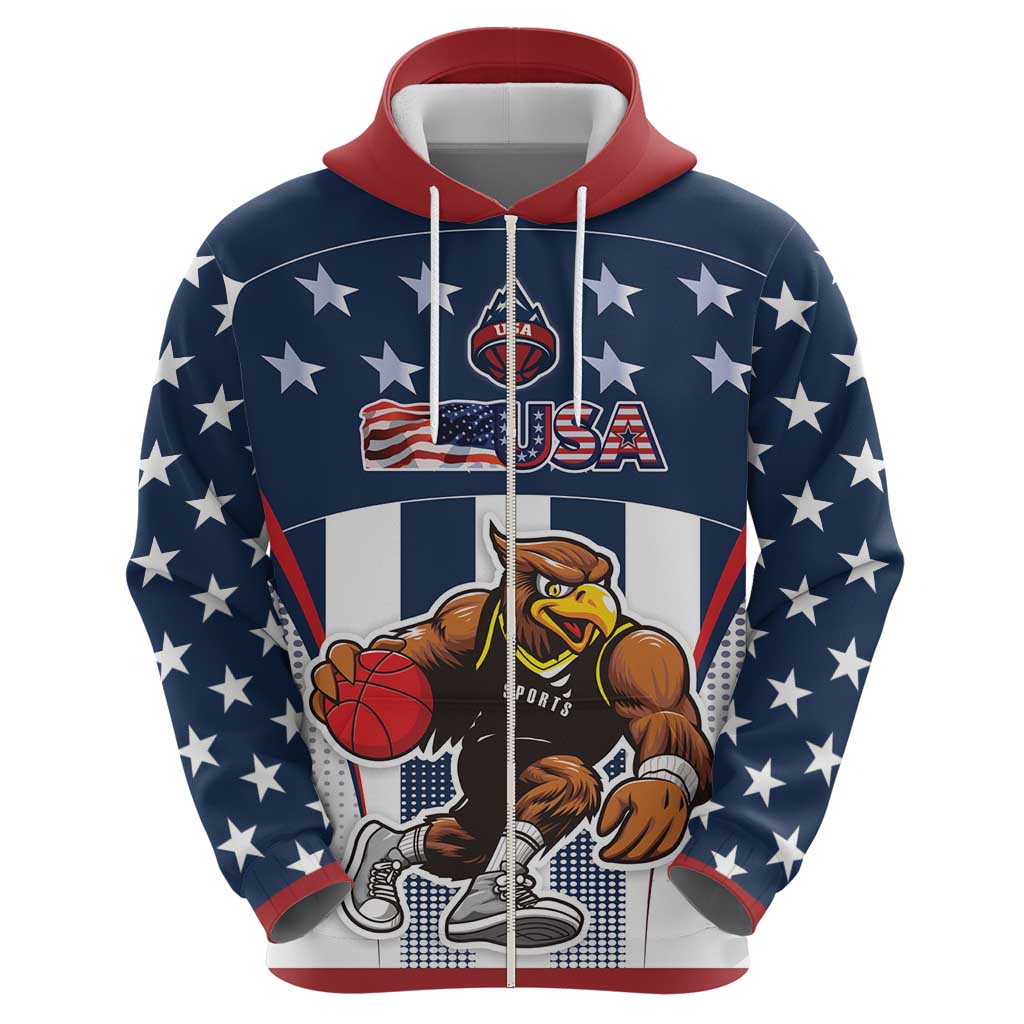 Custom United States Basketball Zip Hoodie USA Eagle Mascot Style