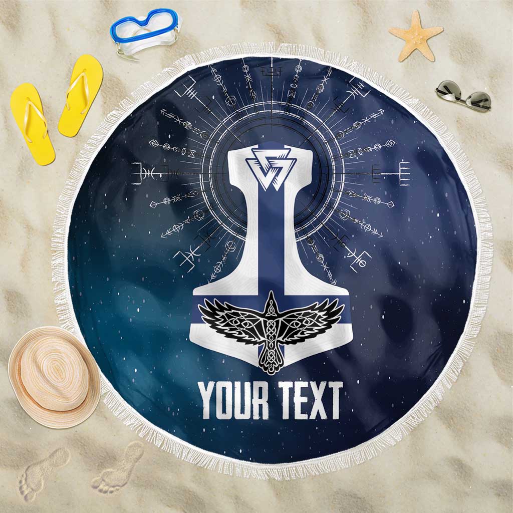 Personalized Finland Drakkar Vikings Beach Blanket Suomi Flag Viking Thor Runes