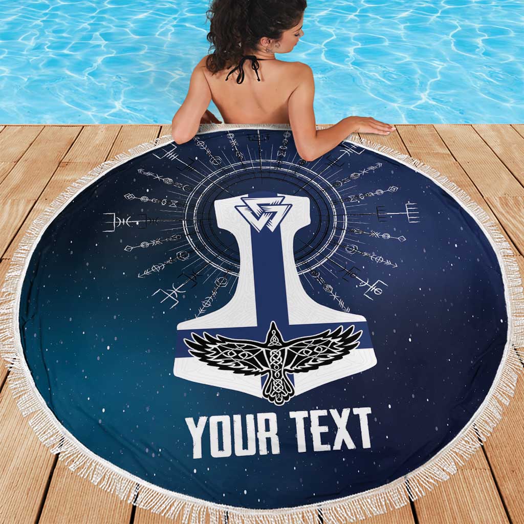 Personalized Finland Drakkar Vikings Beach Blanket Suomi Flag Viking Thor Runes