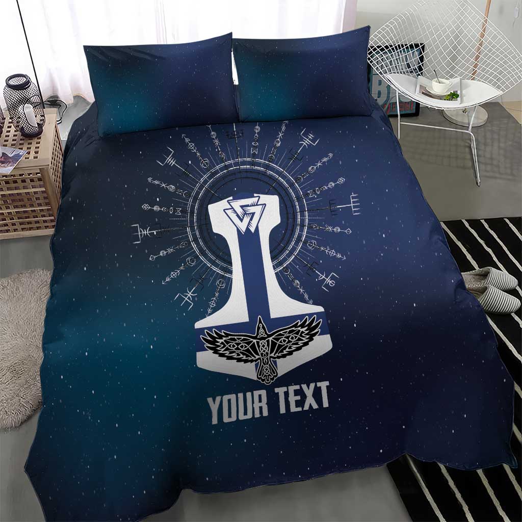 Personalized Finland Drakkar Vikings Bedding Set Suomi Flag Viking Thor Runes