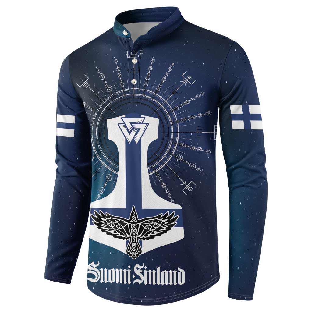 Personalized Finland Drakkar Vikings Button Sweatshirt Suomi Flag Viking Thor Runes