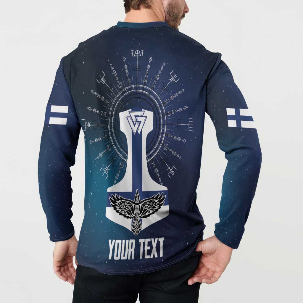 Personalized Finland Drakkar Vikings Button Sweatshirt Suomi Flag Viking Thor Runes