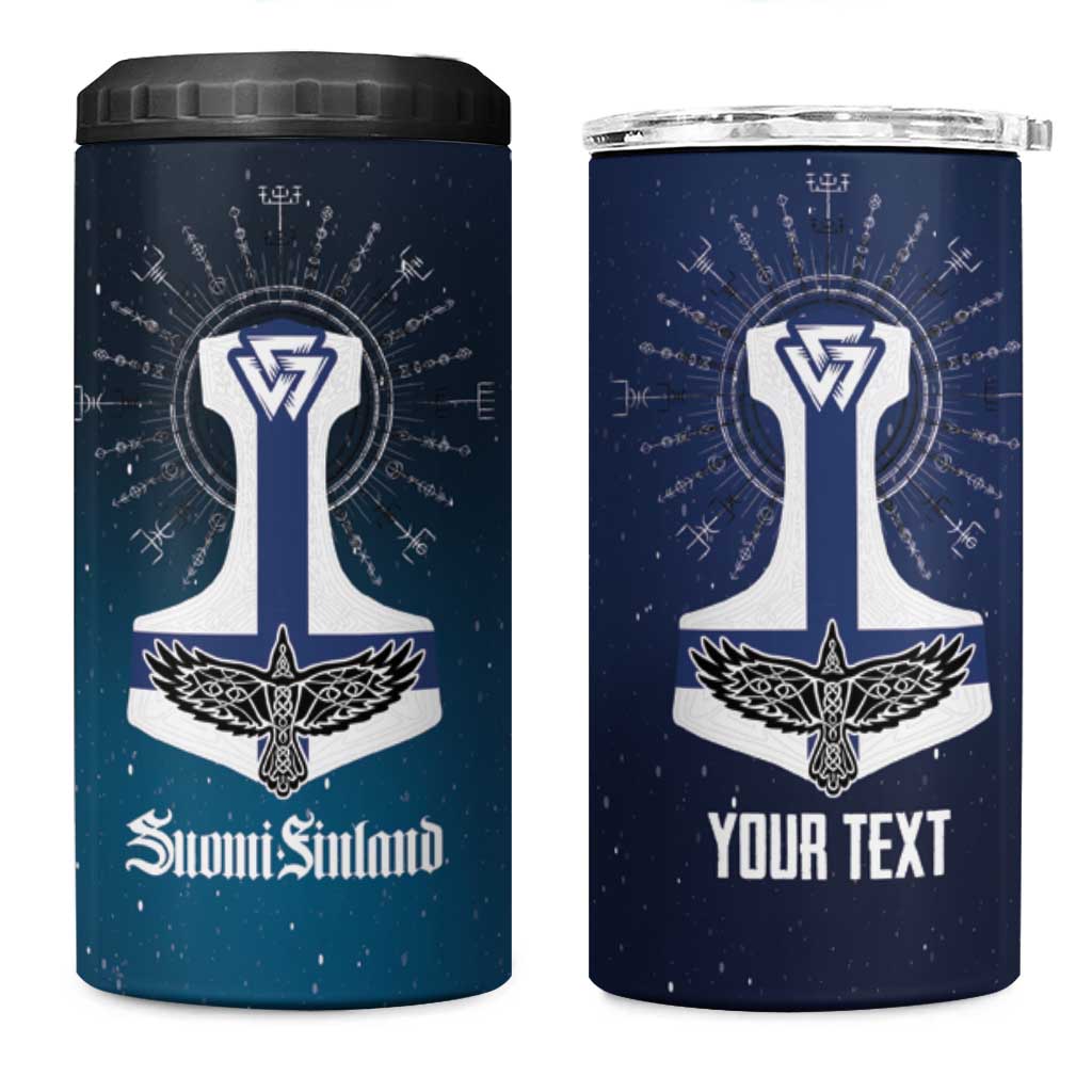 Personalized Finland Drakkar Vikings 4 in 1 Can Cooler Tumbler Suomi Flag Viking Thor Runes