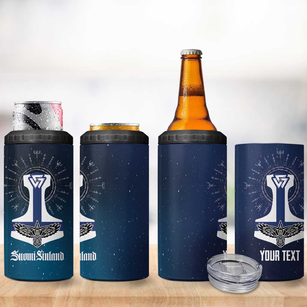 Personalized Finland Drakkar Vikings 4 in 1 Can Cooler Tumbler Suomi Flag Viking Thor Runes
