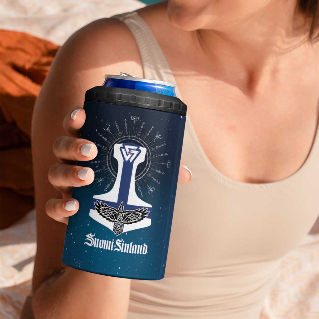Personalized Finland Drakkar Vikings 4 in 1 Can Cooler Tumbler Suomi Flag Viking Thor Runes