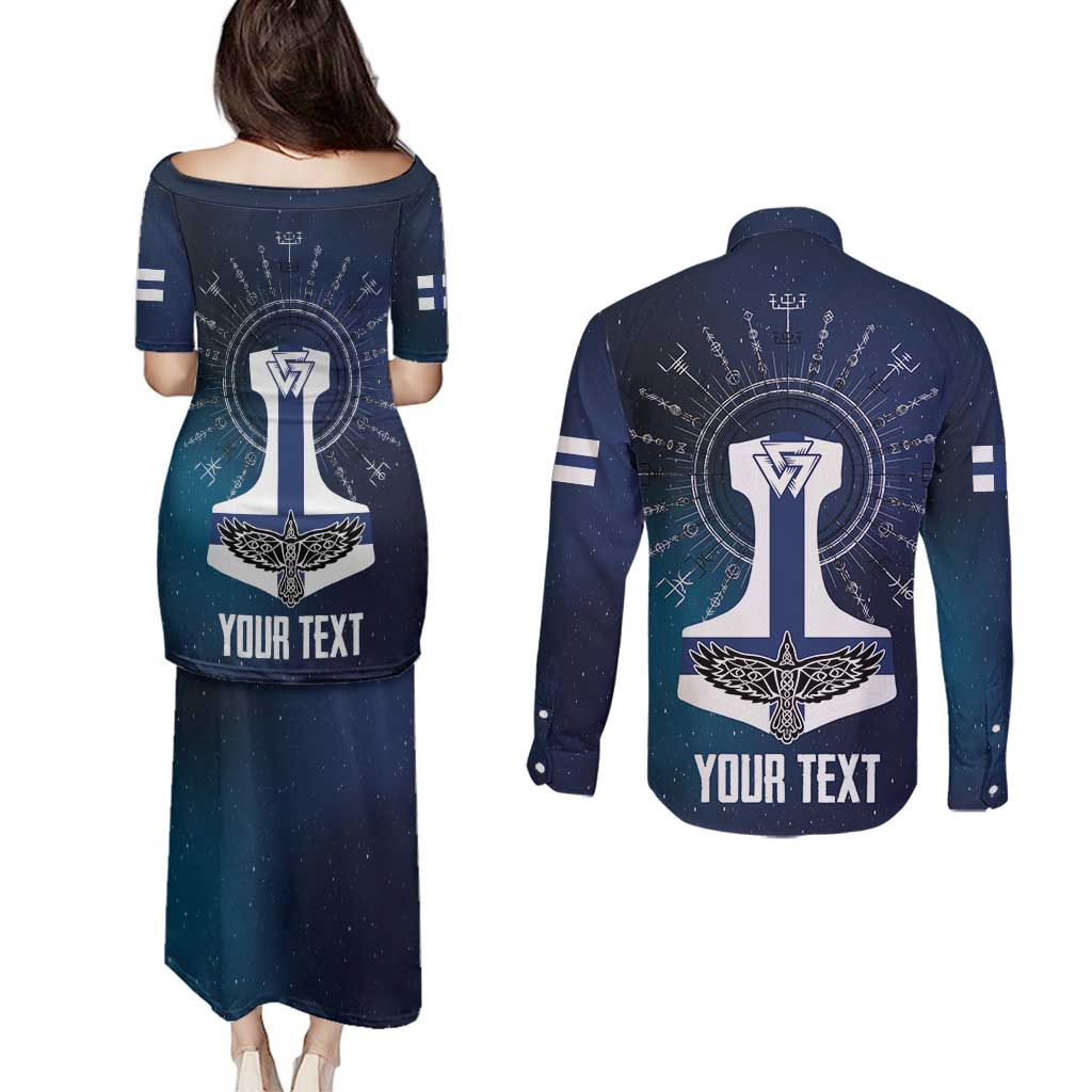 Personalized Finland Drakkar Vikings Couples Matching Puletasi and Long Sleeve Button Shirt Suomi Flag Viking Thor Runes