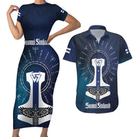 Personalized Finland Drakkar Vikings Couples Matching Short Sleeve Bodycon Dress and Hawaiian Shirt Suomi Flag Viking Thor Runes