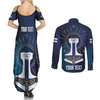 Personalized Finland Drakkar Vikings Couples Matching Summer Maxi Dress and Long Sleeve Button Shirt Suomi Flag Viking Thor Runes