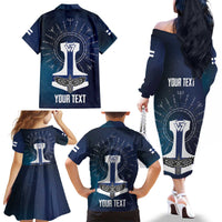 Personalized Finland Drakkar Vikings Family Matching Off The Shoulder Long Sleeve Dress and Hawaiian Shirt Suomi Flag Viking Thor Runes