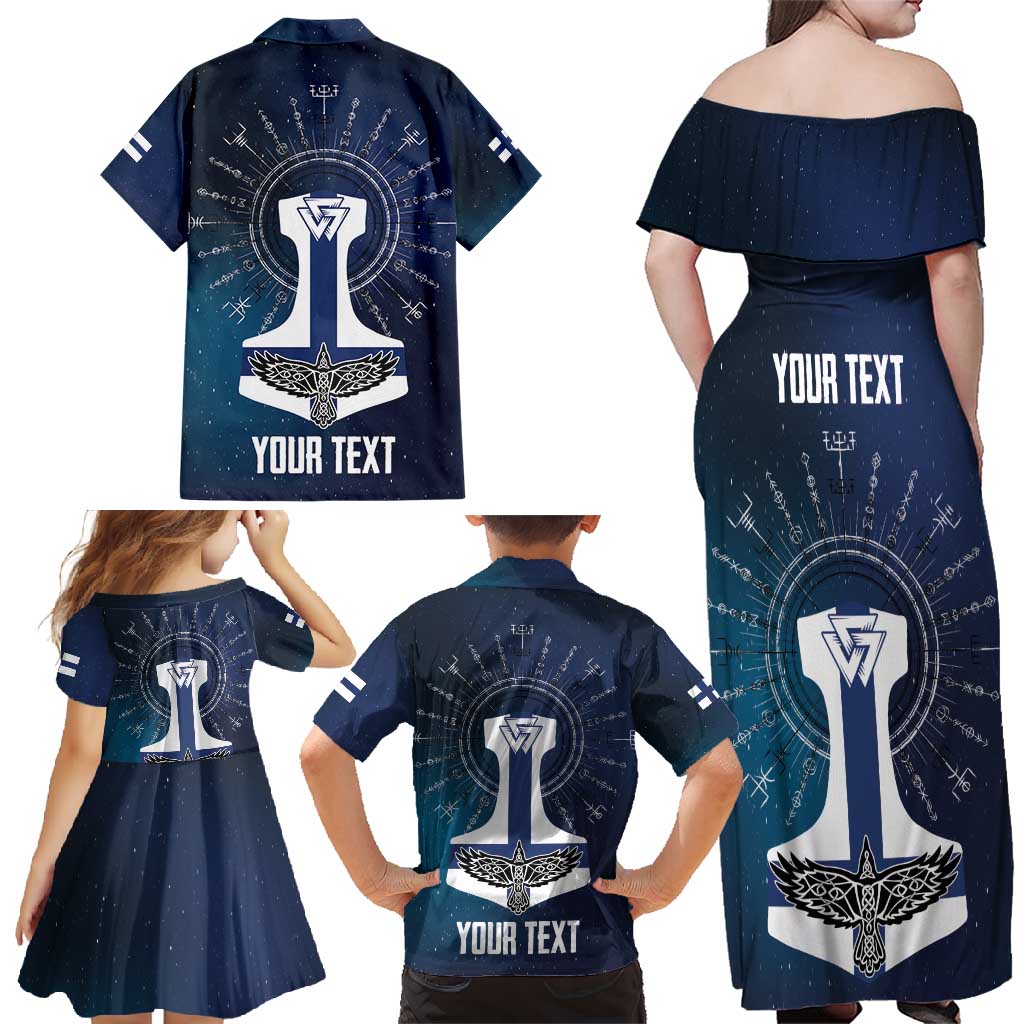 Personalized Finland Drakkar Vikings Family Matching Off Shoulder Maxi Dress and Hawaiian Shirt Suomi Flag Viking Thor Runes