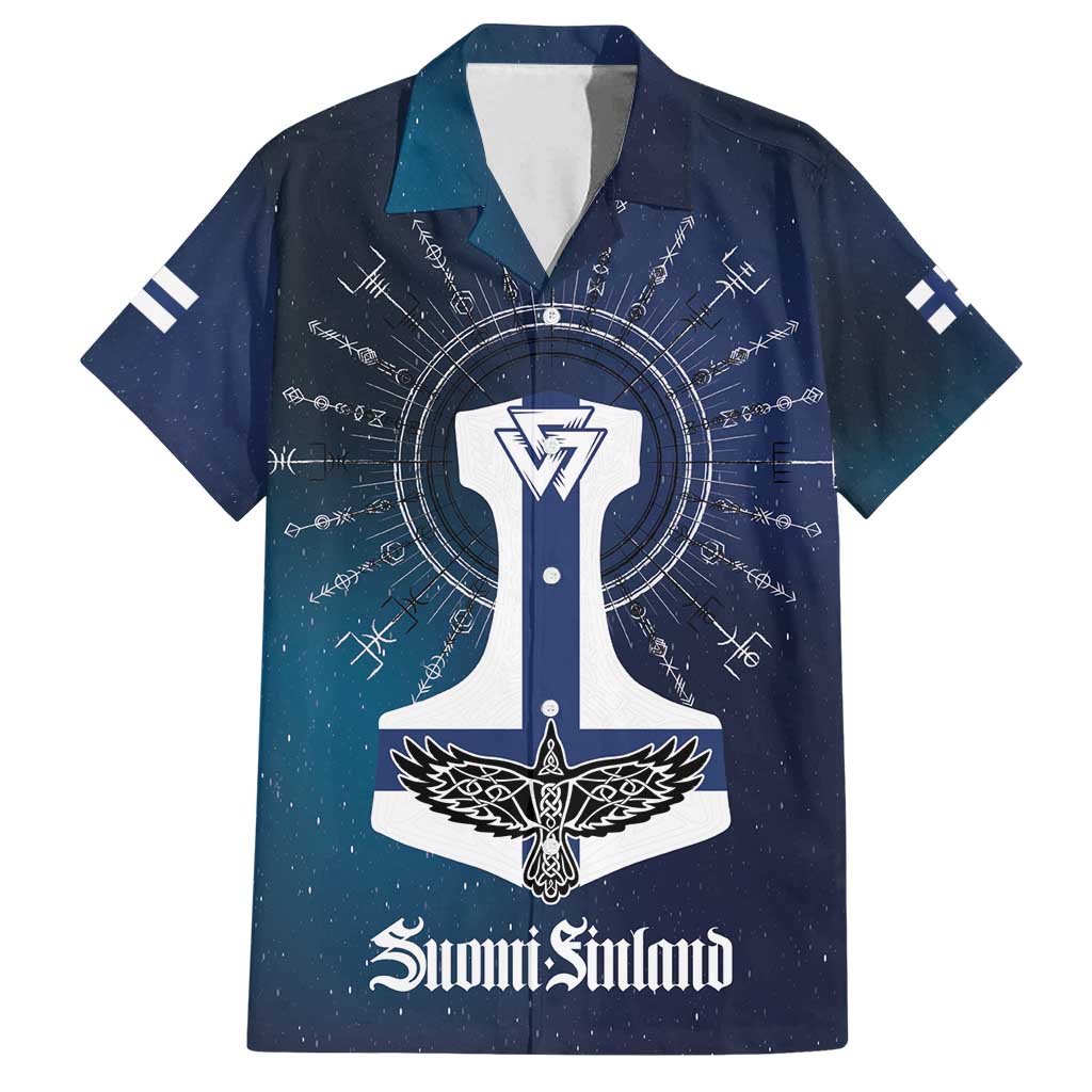 Personalized Finland Drakkar Vikings Family Matching Off Shoulder Short Dress and Hawaiian Shirt Suomi Flag Viking Thor Runes