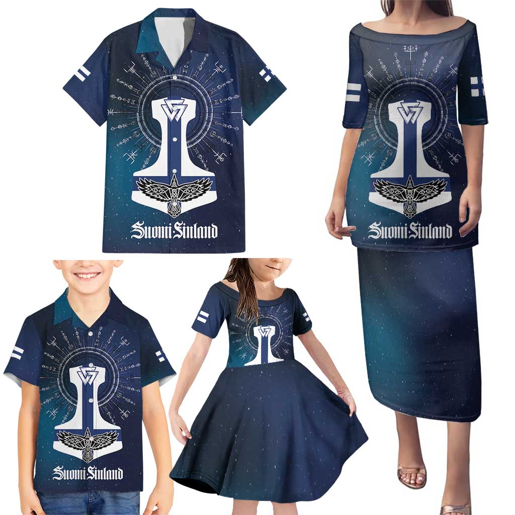 Personalized Finland Drakkar Vikings Family Matching Puletasi and Hawaiian Shirt Suomi Flag Viking Thor Runes