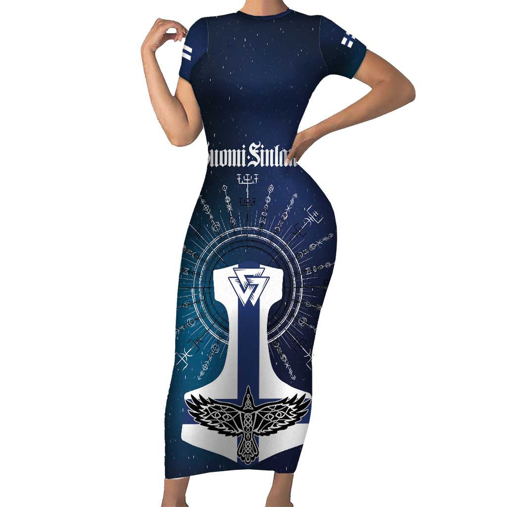 Personalized Finland Drakkar Vikings Family Matching Short Sleeve Bodycon Dress and Hawaiian Shirt Suomi Flag Viking Thor Runes